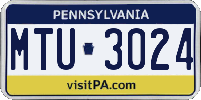 PA license plate MTU3024
