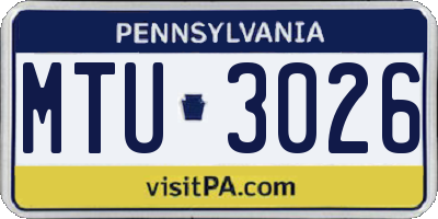 PA license plate MTU3026