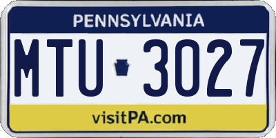 PA license plate MTU3027