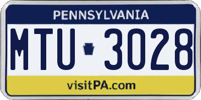 PA license plate MTU3028