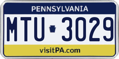 PA license plate MTU3029