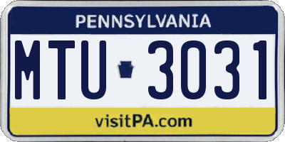 PA license plate MTU3031