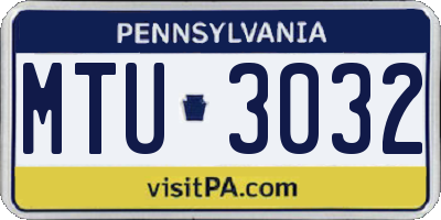 PA license plate MTU3032