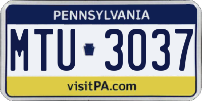 PA license plate MTU3037