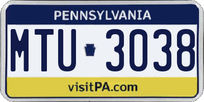 PA license plate MTU3038