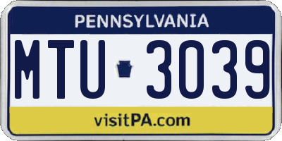 PA license plate MTU3039