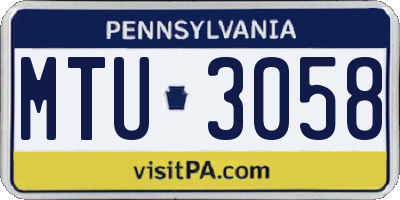 PA license plate MTU3058