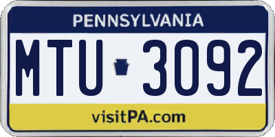 PA license plate MTU3092