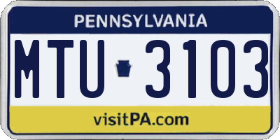 PA license plate MTU3103