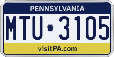 PA license plate MTU3105