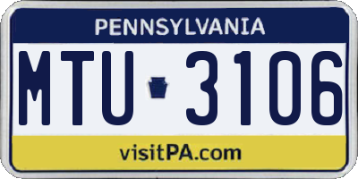 PA license plate MTU3106
