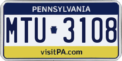 PA license plate MTU3108