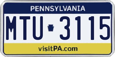 PA license plate MTU3115