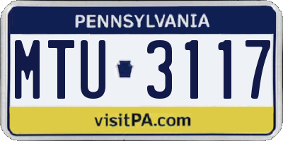 PA license plate MTU3117