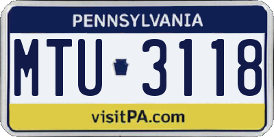 PA license plate MTU3118