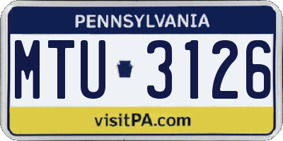 PA license plate MTU3126