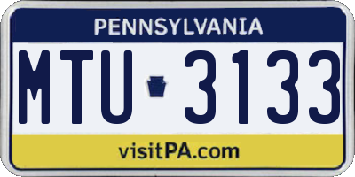 PA license plate MTU3133