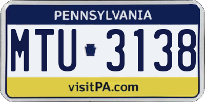 PA license plate MTU3138