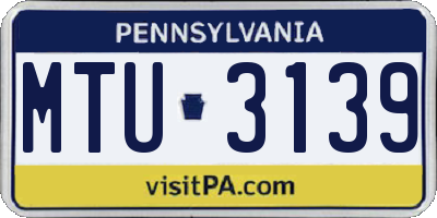 PA license plate MTU3139