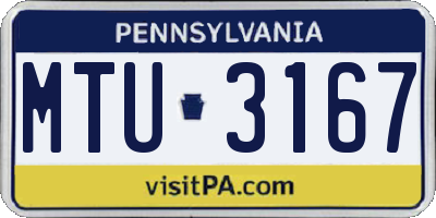 PA license plate MTU3167