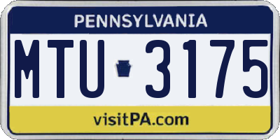 PA license plate MTU3175