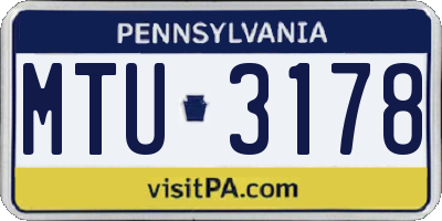 PA license plate MTU3178