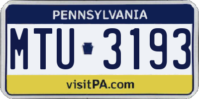 PA license plate MTU3193