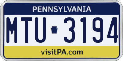 PA license plate MTU3194