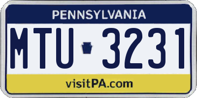 PA license plate MTU3231