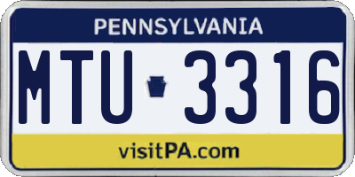 PA license plate MTU3316