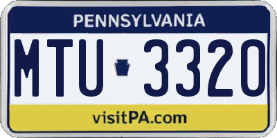 PA license plate MTU3320