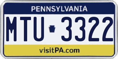 PA license plate MTU3322