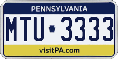 PA license plate MTU3333