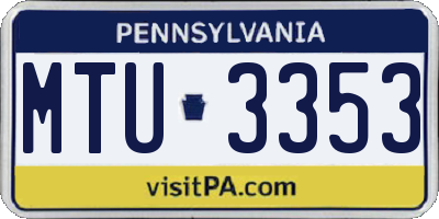 PA license plate MTU3353