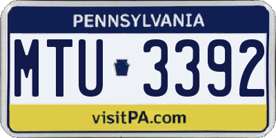 PA license plate MTU3392