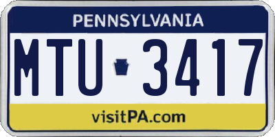 PA license plate MTU3417