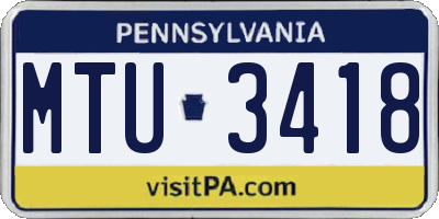 PA license plate MTU3418