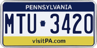 PA license plate MTU3420