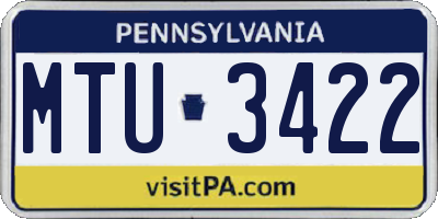 PA license plate MTU3422