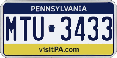 PA license plate MTU3433