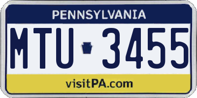 PA license plate MTU3455