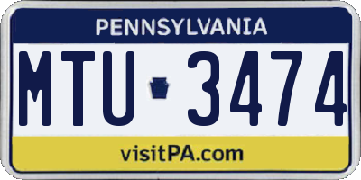 PA license plate MTU3474