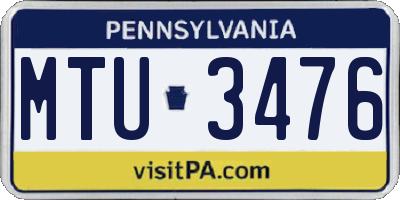 PA license plate MTU3476