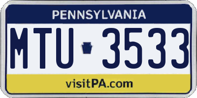 PA license plate MTU3533