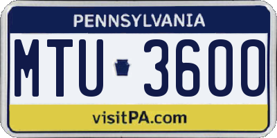 PA license plate MTU3600