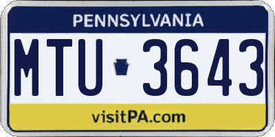 PA license plate MTU3643