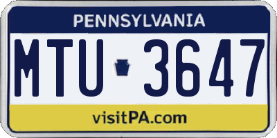 PA license plate MTU3647