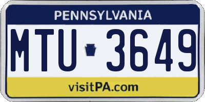 PA license plate MTU3649