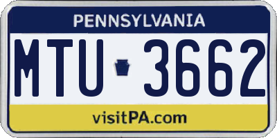 PA license plate MTU3662