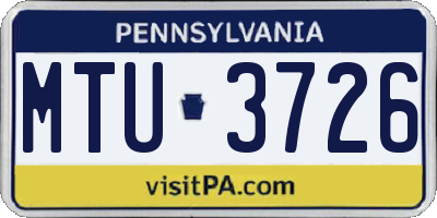 PA license plate MTU3726